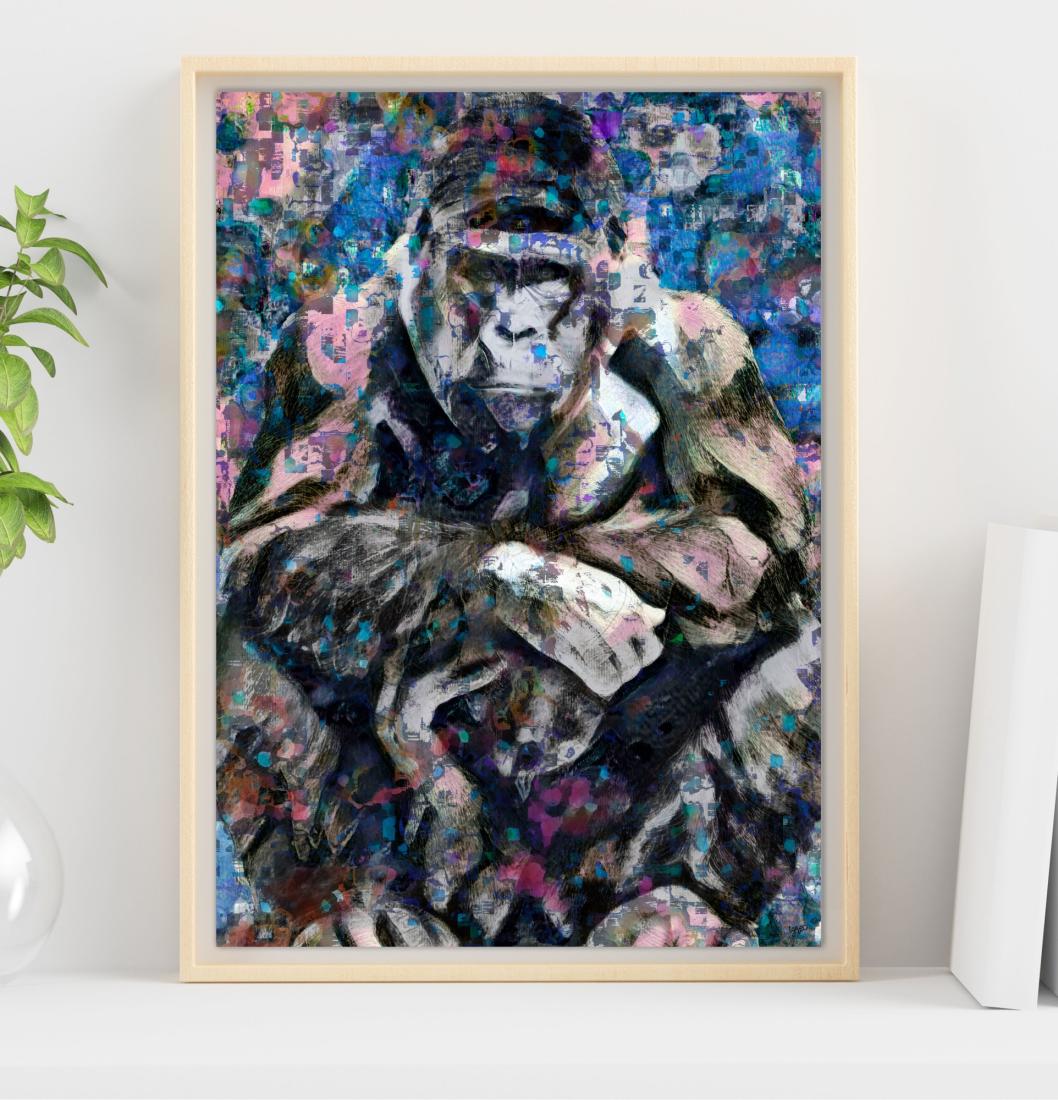 Le gorille bleu et rose